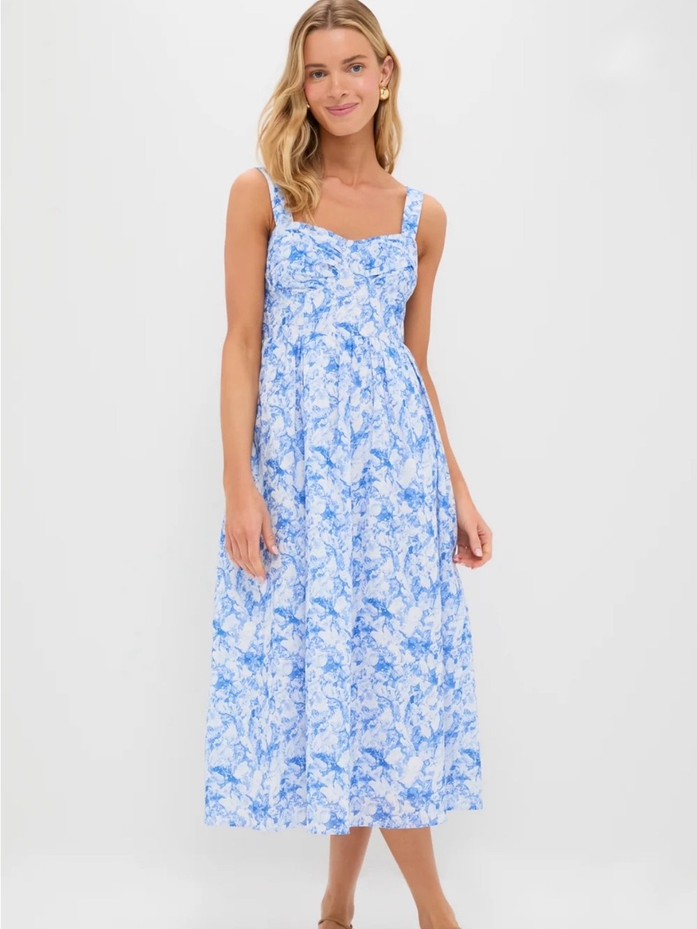 NWT Hyacinth House Tuckernuck Blue Floral Midi Dress XS Sweetheart Neck